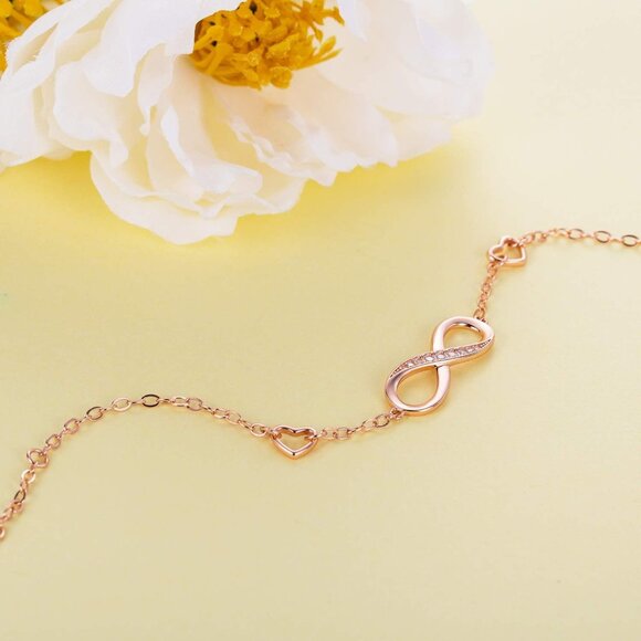 Womens 925 Sterling Silver Bracelets Infinity Endless Love Symbol Charm Adjustab - Picture 5 of 7